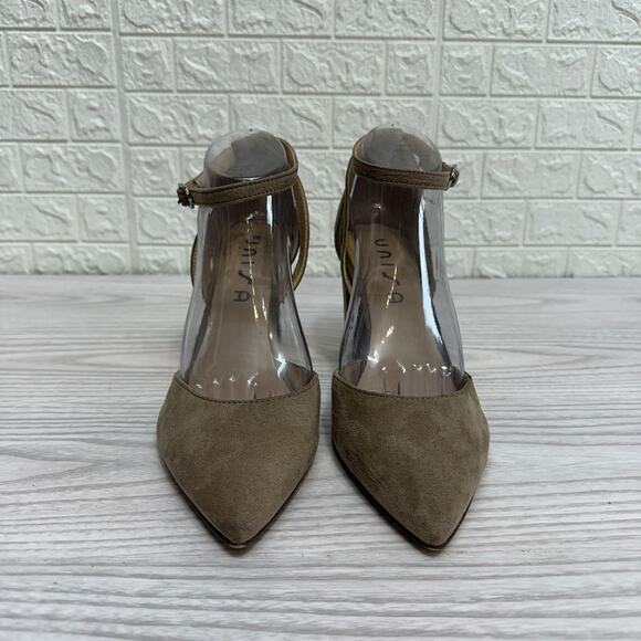 Unisa Pointed Toe Pumps WMNS 10M Tan High Heels Buckle Closure Ankle Strap Block - Picture 3 of 7